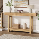 Garvee Farmhouse Fluted Konsolentisch 139,7 cm Holz Regal Vintage H-Form für Flur Wohnzimmer Naturfarben