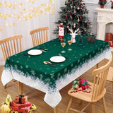 Garvee Weihnachtstischdecke 137 × 200 cm, rechteckig, wasserabweisend aus Polyester, grünes Schneeflockenmuster für Weihnachtsdeko, Grün, maschinenwaschbar - Grün