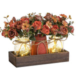 Garvee 3-Teiliges Mason Jar Set Mit Künstlichen Blauen Blumen, Rustikal Holztablett, Timer-Lichter Für Küche Und Wohnzimmer, 13.5x4.3x4.3 Zoll, Blau - Orange