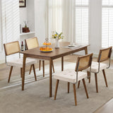 Garvee Esszimmerstühle 4er-Set, gepolstert mit Leinenbezug, Rattan-Rückenlehne, Holzbeine, Beige - Beige