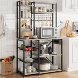 Garvee Bäckerregal Mit Steckdose 7-Stufig Metall & Holz Für Küche & Kaffee Bar Grau 35.41"x15.71"x70.12" - rot