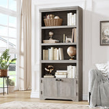 GARVEE Bücherregal mit Türen, 5 Ebenen, 80 cm breit, MDF, verstellbare Ablagen, Grau – für Wohnzimmer & Büro - Grau