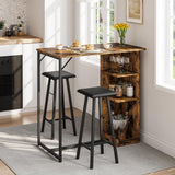 Garvee Essgruppe 3-teilig für 2 Personen, 1 Bartisch + 2 Hocker, Hocker unter dem Tisch verstaubar, MDF & Metall, gepolstert - 