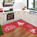 Garvee Kerst Keukenmatten Set 2-Teilig Vlas Kerstboom Design Rutschfest 40x60cm + 40x120cm Badkamer & Keuken Dekor