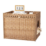 Garvee Katzentoilettenschrank 66 × 35 × 48 cm, Katzenklo Schrank mit Rattan-Geflecht, Metallrahmen, 2 Türen, Streumatte und flexiblem Seiteneingang, Natur - Natur