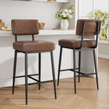 Garvee Barhocker Set 2, 66 cm, Kunstleder, Gepolstert, Metallbeine, Für Kücheninsel & Bar, Braun - Braun