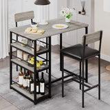 Garvee Esszimmer-Set Für 2 Mit Barhockern, 3 Ablagen, Gepolsterte Stühle, MDF, Platzsparend, Kleine Wohnungen, Rund Kanten - Grau