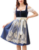 Garvee Dirndl-Kleid, 3-teilig, für Damen, mit Spitzen-Schürze, für das Oktoberfest, Midikleid, blau, Größe 38