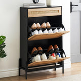Garvee Schuhschrank Mit 2 Klapp- Und 1 Schublade, Verstellbar, Holz-Rattan, Für Flur & Eingangsbereich, 24x40.3 Zoll, Naturfarben - Wie gezeigt