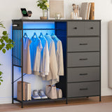 Garvee Leuchte mit 6 Schubladen, LED-Beleuchtung, integrierte Ladestation, 125 × 40,1 × 119,9 cm, für Wohnzimmer und Esszimmer, Schwarz - Schwarz