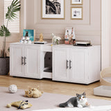 Garvee Katze Katzenstreu Box Gehäuse Doppelraum 3-in-1 Holz Scheunentür Weiß Für Schlafzimmer & Wohnzimmer 55"L x 17.7"W x 22.5"H - 