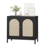 Garvee Rattan Sideboard Buffet Cabinet Mit Rattantüren, Verstellbaren Regalen, Partikelholz, Metallfüßen Für Esszimmer Und Flur, Naturfarben