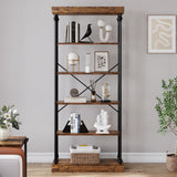 GARVEE Industrielles Bücherregal 187 x 80 x 30 cm, 6-stufiges Standregal mit Metallrahmen, Vintage Regal für Wohnzimmer, Büro & Zuhause, Braun - Braun
