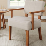 Garvee Lounge Sessel Mid Century, Holzrahmen, Leinenstoff, Ergonomisch, Für Wohnzimmer & Balkon, Beige - Beige