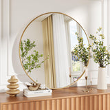 Garvee 36" Goldrunder Wandspiegel Mattgold Metallrahmen Für Badezimmer & Wohnzimmer, Großer Kreis, HD-Umweltfreundliches Glas - 