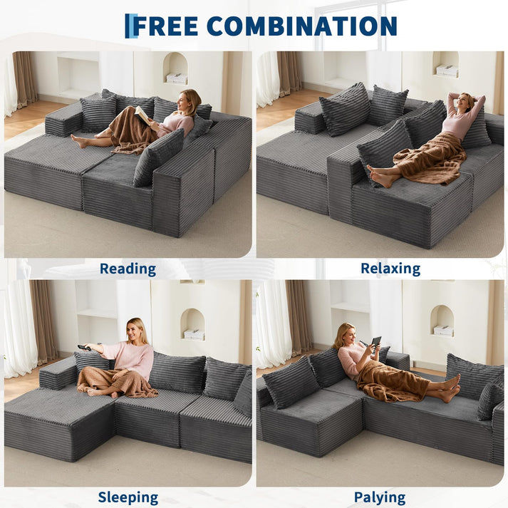GARVEE Modulares Ecksofa aus Cord in Grau – Flexible Sitz- und Schlaffunktion