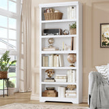 GARVEE Bücherregal, 6 Ebenen, 80 cm breit, MDF, verstellbare Ablagen, Weiß – für Wohnzimmer & Büro - Weiß