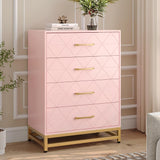 Garvee Kommode Schlafzimmer Mit 4 Schubladen, Metallgriffe, Pink, Holz, Stabile Metallbeine, Platzsparend, Für Wohnzimmer & Büro - Rosa