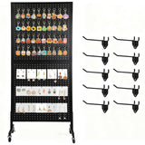 Garvee Lochwand-Displayständer 61 × 152,4 cm mit Rollen und T-Füßen, mobiler Verkaufsständer aus Eisen inklusive 10 Haken für Laden und Marktstand, Schwarz - Schwarz