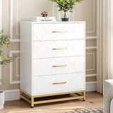 Garvee Kommode Schlafzimmer 4 Schubladen Modern Metallgriffe MDF Holz Weiß Stabil Viel Stauraum Büro Wohnzimmer - Weiß