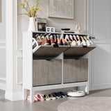 Garvee Fluted Schuhschrank Mit 4 Klappschubladen, Metallbeinen, Moderner Landhausstil, Holz, Schmal, Sicher Für Flur Und Eingangsbereich, Weiß - 