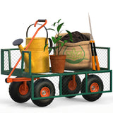 Garvee 3-in-1 Utility Gartenwagen aus Stahl, 227 kg, Mesh-Seiten, 25 cm Reifen für Gelände - Grün
