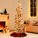 Garvee Schlanker Weihnachtsbaum 183 cm, vorbeleuchtet mit warmen Lichtern, verstellbare Zweige, stabile Metallbasis, Schneeeffekt für Innenräume und Partys - 