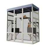 GARVEE Großes Katzengehege Outdoor 178 cm, Catio aus Zedernholz mit 5 Plattformen, 2 Ruheboxen und Wasserdichtem Dach, Sicheres Freigehege für Katzen, Grau - Grau