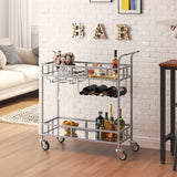 Garvee 2-Stufiger Rollbarer Weinbarwagen mit Spiegelregalen, Metallrahmen, Kompakt für Wohnzimmer & Partys, 33,9 × 38,1 × 89,9 cm, Silber, 360° drehbar, mit Rollen