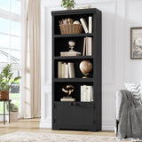 GARVEE Bücherregal mit Türen, 5 Ebenen, 60 cm breit, MDF, verstellbare Ablagen, Schwarz – für Wohnzimmer & Büro - Schwarz