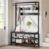 Garvee Industrieller Garderobenständer Schuhbank mit 8 Haken, Holzoptik, Metallgestell, Verstellbare Füße für Flur 39.9"x15.7"x72" - Schwarz