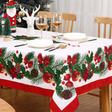 Garvee Nappe De Noël Tischdecke Weihnachten Rechteckig 137x200 cm Weiß Festlich Mit Schleifen Für Weihnachtsdeko - Rot