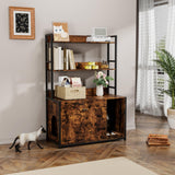 Garvee Katzenklo Gehäuse Mit 2 Türen, Kratzpad, MDF Holz, 2 Ablagefächer, Stahlrahmen Für Wohnzimmer & Schlafzimmer, Braun, 22.6"x16.7"x21.7" - Braun