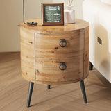 Garvee Runder Beistelltisch Mit Schubladen, Holzplatte, Metallbeine, Für Wohnzimmer & Schlafzimmer, 18.5'' Rund, Modernes Design - Natürlich