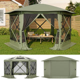 Garvee Sechseckiger Pop-up-Pavillon mit, 3,4 m, 3,4 m, Pop-up-Aufbau, Militärgrün - Militärgrün