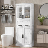 Garvee 67" Hoher Badezimmerschrank Mit 4 Türen & Glas-Schublade Für Bad & Küche, Antikweiß, Stabil & Modern, Verstellbare Regale, MDF - Weiß