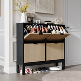 Garvee Schuhschrank Mit 4 Klappfächern, Fluted Farmhouse Design, Metallbeine, Schmal, Für Flur & Eingangsbereich, Schwarz - Weiße Eiche