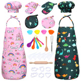 Garvee Kinder-Koch- Und Backset 2-Teilig Mit Rosa-Grünem Kochhut & Schürze Für Rollenspiel Und Geschenk, Komplett-Küchen-Accessoires