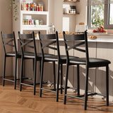 Garvee Barhocker 4er-Set, 66 cm Tresenhocker mit Rückenlehne, Metallrahmen, Schwarz