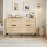 Garvee Kommode 6 Schubladen 52" Breit Großer Stauraum Freistehender Holzschrank Natürliche Eiche Schlafzimmer Wohnzimmer