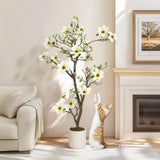 Garvee 5FT Künstliche Magnolienpflanze Weiß Mit Verstellbaren Ästen Und Metallstruktur Für Innen- Und Außenbereich - Wie gezeigt