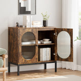 Garvee 31'' Buffet Sideboard Mit Glasfront Verstellbarem Regal Für Wohnzimmer & Küche Rustikal Braun - braun