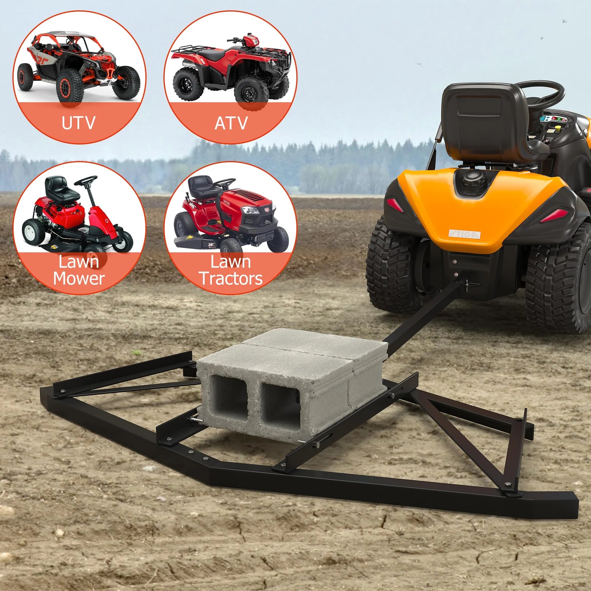 Garvee Driveway Drag 183 cm Stahl, Schwerlast, Verstellbar, Für ATV/UTV, Garten & Hof, Schwarz