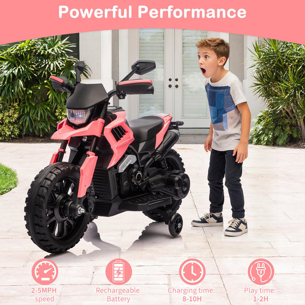 Garvee Moto Eléctrica Infantil 6V en Rosa Claro con Ruedas Estables