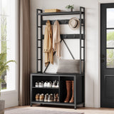 Garvee Hall Tree Mit Bank Und Garderobe 5-in-1 Organizer Für Flur Und Diele Holz Naturfarben - Schwarz