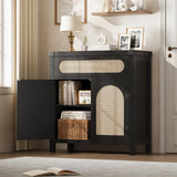 Garvee Sideboard, Rattanfronten, verstellbare Regale, 75,9 cm, für Wohnzimmer und Esszimmer, Schwarz - Schwarz