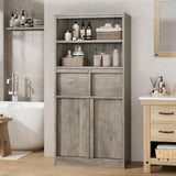 Garvee Badezimmerschrank, 129,5 cm, mit Stauraum, mit Schubladen, mit Kippschutz, MDF, Grau - Grau
