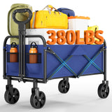 Garvee Faltbarer Utility Wagon Mit All-Terrain Rädern, Verstellbarem Griff, 600D Oxford Stoff, 380 lbs Tragkraft, Getränkehalter, Schwarz Blau Für Camping & Garten - blau