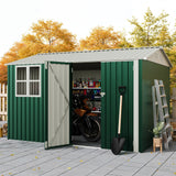 GARVEE Gartenhaus Metall 302 × 238 cm, Verzinkter Stahl Geräteschuppen mit Doppeltüren & Kreuzfenstern, Wetterfest, Großer Stauraum für Garten & Werkstatt, Grün - Grün