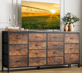 Garvee 63" W TV-Kommode Für 65-75" Fernseher, 14 Schubladen, Stoff & Holz, Schlafzimmer & Wohnzimmer, Anti-Kipp-Schutz, Stromanschlüsse - Braun
